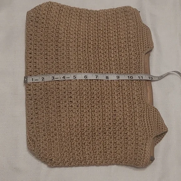 The Sak Tan Crocheted Stitch Purse Handbag Two Shoulder Straps Tan Lining - Picture 8 of 9